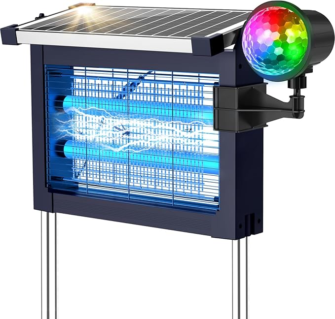 Solar Bug Zapper 4500V with Star Projector, 2-in-1 Outdoor Mosquito Killer, IP66 Waterproof Cordless Fly Trap with Type-C Charging for Patio, Yard & Camping