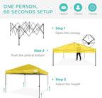 Best Choice Products 10x10ft Pop Up Canopy Tent, Outdoor Shade, 1 Person 1 Minute Set Up, Carry Case, 4 Weight Bags - Yellow