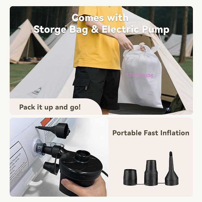 COMMOUDS Portable Toddler Travel Bed with Safety Bumpers, Inflatable Kids Air Mattress with Electric Pump, Baby Blow up Mattress, for Grandma's Home Camping Vacation