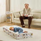 Portable Foldable Toddler Travel Bed – Air Layer Fabric Soft Foam Floor Crib with Safety Rails, No Assembly, Washable Cover, Compact Kids Sleep Solution for Home, Trips & Daycare, Cream