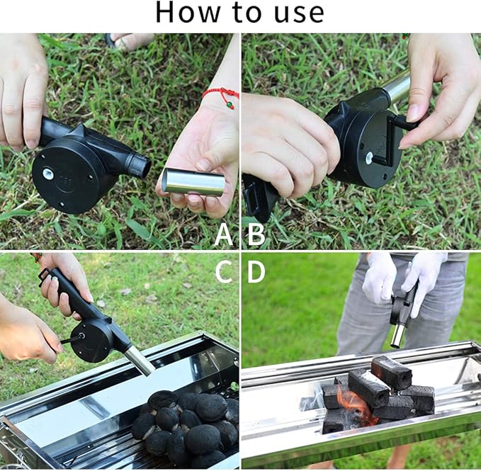 PLIAVAON BBQ Fan Air Blower Fast Fire Starter Portable Mini Manual Hand Crank for Outdoor Picnic Camping Cooking Barbecue Charcoal Grills Stove Accessories (A)