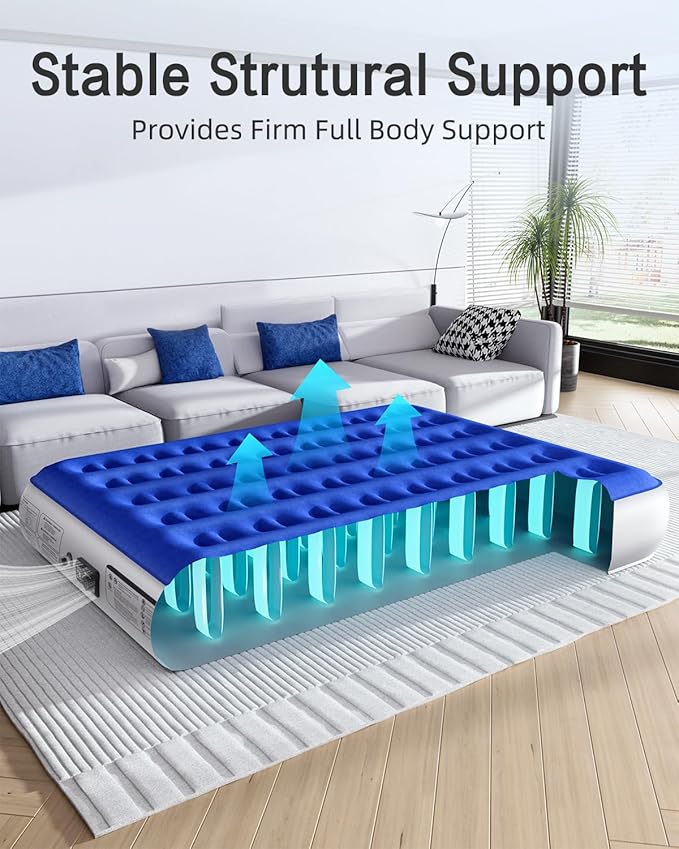 Queen Air Mattress with Built in Pump Luxurious Comfort Raised Inflatable Mattress Queen Airbed Blow Up Mattress for Home and Guests Air Bed 2 Mins Fast Inflate/Deflate 660 lbs Max
