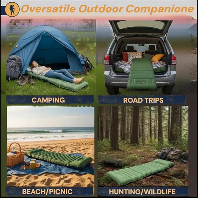 4 Inch Thick Camping Sleeping Pad with Internal Straps - R Value 4.0 for 4 Seasons, Lightweight Sleeping Mat for Hiking, Backpacking, Travel