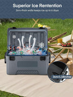 Cooler, Portable Hard Cooler with Dual Latches, Insulated Ice Chest with Swing-up Side Handles, Molded Ruler＆Cup Holders, Coolers Keeps Cool up to 6 Days, Camping Fishing Road Trips Beach, 47.5 QT