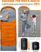 Single Sleeping Bag for Adults Kids 3-Season, Lightweight Waterproof Ripstop, Dual Zipper Bottom Vent, Compression Sack, Portable Camping Hiking Backpacking Gear