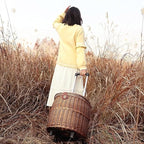 Outdoor Camping Picnic Basket, Pull Rod Type Multifunctional Roller Rattan Basket, Picnic Hamper with Tableware