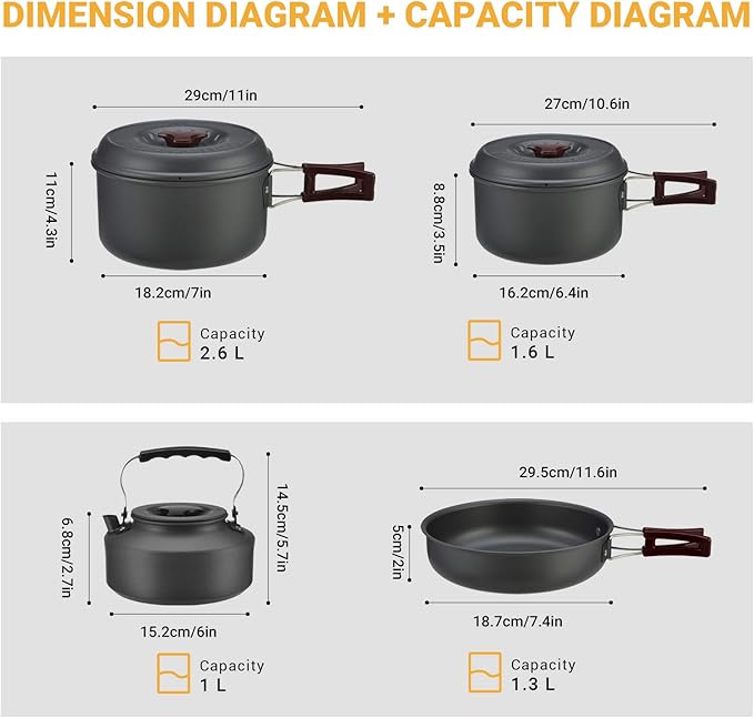 Bulin 24/13/11/8PCS Camping Cookware pots and Pans Backpacking Cooking Set Lightweight Cookware Mess kit Outdoor Cook Gear for Family Hiking Picnic