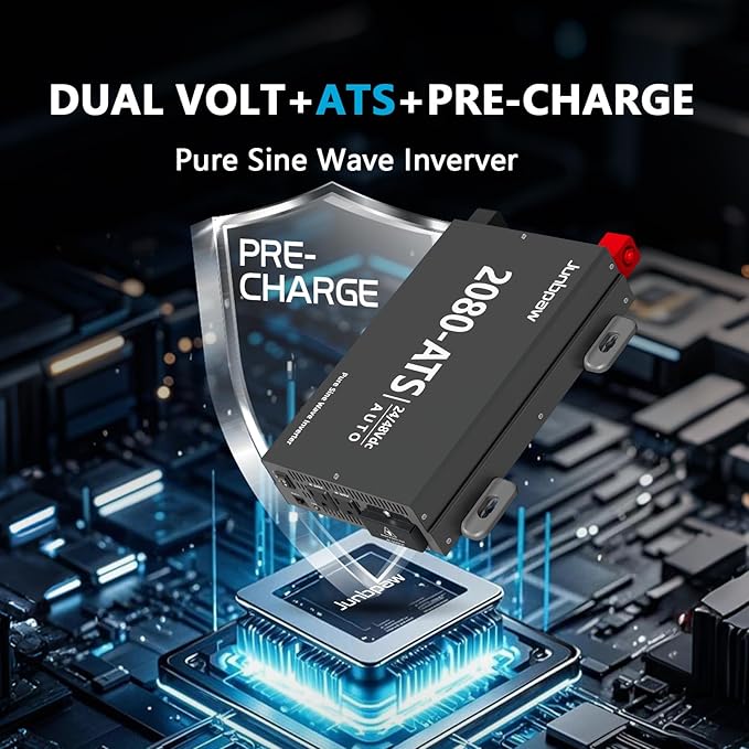 2080W RV Pure Sine Wave Inverter with ATS, Dual Voltage Power Inverter 24V/48V to 120V for Truck Off-Grid, Camping, Home Emergency Backup (DeepGrey)