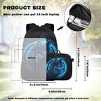 Wolf Backpack for Men Large Capacity School Bag for Teen Boys Polyester Bookbag with Detachable Lunch Box for Travel Outdoor Knapsack Book Bag