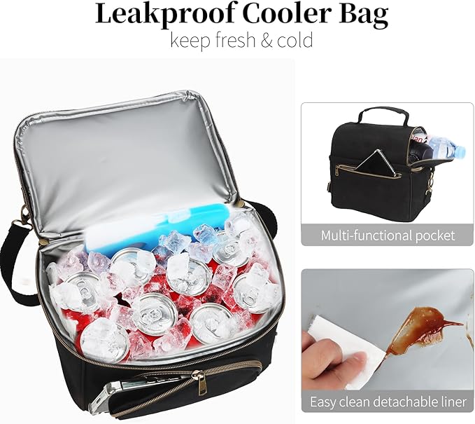 Waxed Canvas Lunch Cooler Bag for Men, Insulated Lunch Box with Two Compartment, Small Soft Cooler Lunch Bags with 2 Ice-Packs, 10.5L Leakproof Lunchbox for Work, Camping, Beach and Road Trips