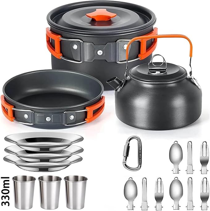 Camping Cooking Set Cookware Travel Tableware Outdoor Picnic Teapot for 2-3 Peaple Non-Stick Pots Assorted Sets