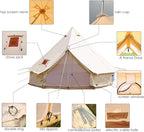 PlayDo Waterproof 4 Season Cotton Canvas Hot Tent Bell Wall Tent Yurt Tent with Stove Jack Hole for Outdoor Family Camping