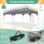 COBIZI 10x20 Pop Up Canopy Tent, Outdoor Party Tent with 4 Sidewalls, 1 Person Easy Set up, Tents for Parties with Fluorescent Strip & 4 Sandbags, Waterproof UPF50+, 3 Adjustable Height, Gray