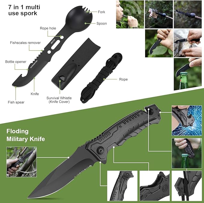 Survival kits 17 in 1, Emergency Survival Gear and Equipment, Cool Gadgets for Men Camping Fishing Hunting Outdoor