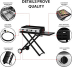 Bonnlo Foldable Flat Top Grill with 4 Burner, Powerful 40,000 BTU Propane Gas Grills with Ignition, Enamel Griddle, Side Shelf & Portable Cart with Wheels for Outdoor Camping Hibachi Grill Use
