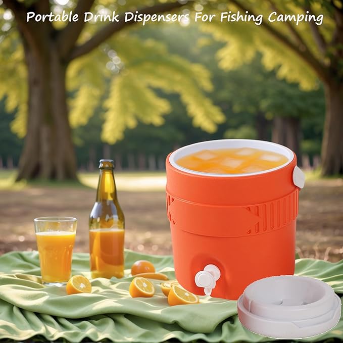 1 Gallon Portable Sports Cooler Water Drink Beverage Dispenser, Insulated Cooler Water Drink Dispenser with Spout Handle, Water Jug Cooler Dispenser for Outdoor Activities Fishing Camping (Orange)