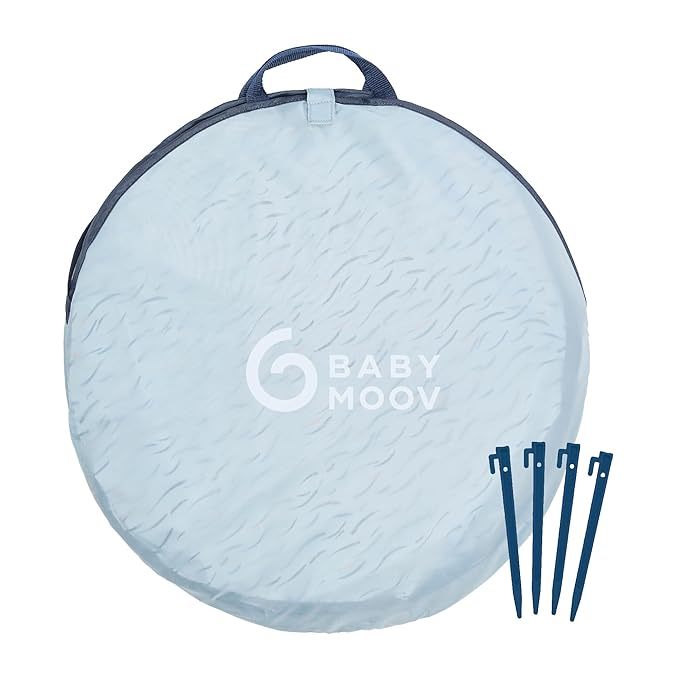 Babymoov Anti-UV Baby & Toddler Beach Tent UPF 50+ Sun Protection with Pop Up System for Easy Use & Transport, Blue Waves (Summer 2025 Edition)