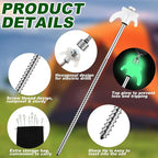 JaGely 12 Inch Tent Stakes Screw in Camping Stake Heavy Duty Metal Spikes Ground Anchor Peg Threaded Spikes with Hex Head Driver for Camping Garden Inflatable Outdoor Decor(Luminous White, 40 Pcs)