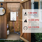 Tankless Water Heater, Camplux 1.58 GPM Propane Portable Water Heater With Pump Kit, White