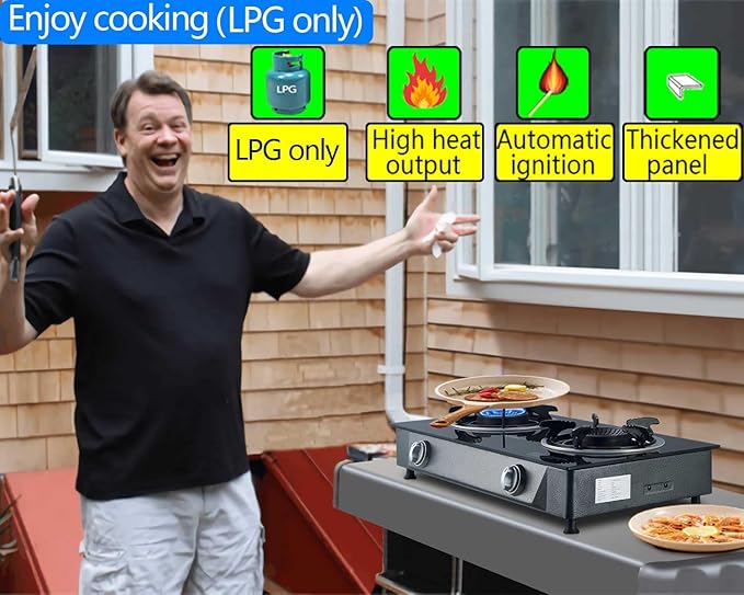 Propane Stove 2 Burner Gas Stove Auto Ignition 26000 BTU Tempered Glass Propane Burner LPG with CSA Hose for Outdoor Cooking, Emergency
