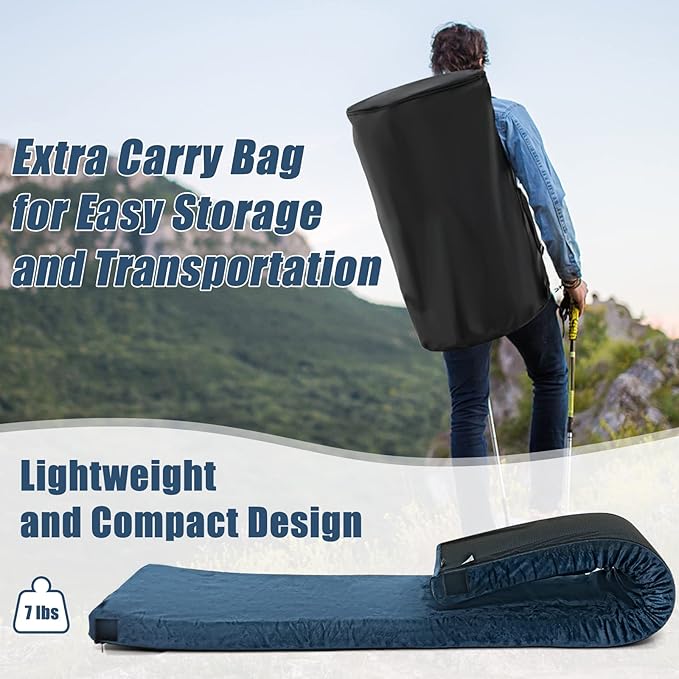 Goplus Memory Foam Camping Mattress, Portable Roll up Sleeping Pad w/Anti-Slip Bottom, Travel Bag, Single/Twin Waterproof Floor Mat, Guest Bed