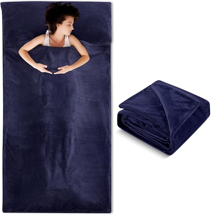 Flannel Sleeping Bag Liner for Adult, Travel Camping in Warm Cold Weather, Soft Fluffy Travel & Hotel Sleeping Bag Liner with Zipper for Hiking Camping Indoor Outdoor Use