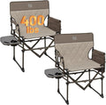 TIMBER RIDGE 2 Pack Aluminum Camping Directors Chair with Side Table Pocket, Portable Folding Heavy Duty Lawn Chair for Fishing Trip Picnic Concert Outdoor 400lbs, Tan