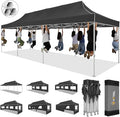HOTEEL 10x30 Heavy Duty Pop up Canopy Tent for Parties with 8 Sidewalls, Easy Setup Outdoor Commercial Instant Gazebo for Wedding Event, with Portable Bag & Sand Bags, Black(Hexagonal Frame)