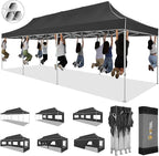 HOTEEL 10x30 Heavy Duty Pop up Canopy Tent for Parties with 8 Sidewalls, Easy Setup Outdoor Commercial Instant Gazebo for Wedding Event, with Portable Bag & Sand Bags, Black(Hexagonal Frame)