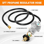 GasSaf 5FT 2 Stage Propane Regulator with Hose and Gauge for RV, Generators, Camp Stoves, Gas Grills, Heaters - Standard POL Connection Fits 5-100 lb Propane Tanks