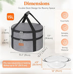 Lifewit Insulated Double Decker Round Casserole Carrier, Portable Pie Carrier Bag for Hot or Cold Food, Fits 12.5" Baking Dish, Thermal Lunch Tote for Potluck Parties, Picnic and Cookouts, Grey