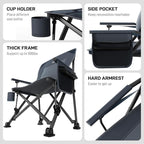 EVER ADVANCED Oversized Folding Camping Chair for Adults with Adjustable Lumbar Support, Heavy Duty Chair with Side Pockets, Portable Collapsible Quad Chair for Outside