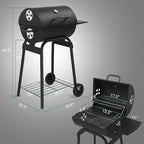 Outvita Barrel Charcoal Grill with Warming Rack, Outdoor BBQ Grill with Side Table with Nearly 268 Sq.In. Cooking Grid Area for Backyard Patio Picnic Parties Camping, Black