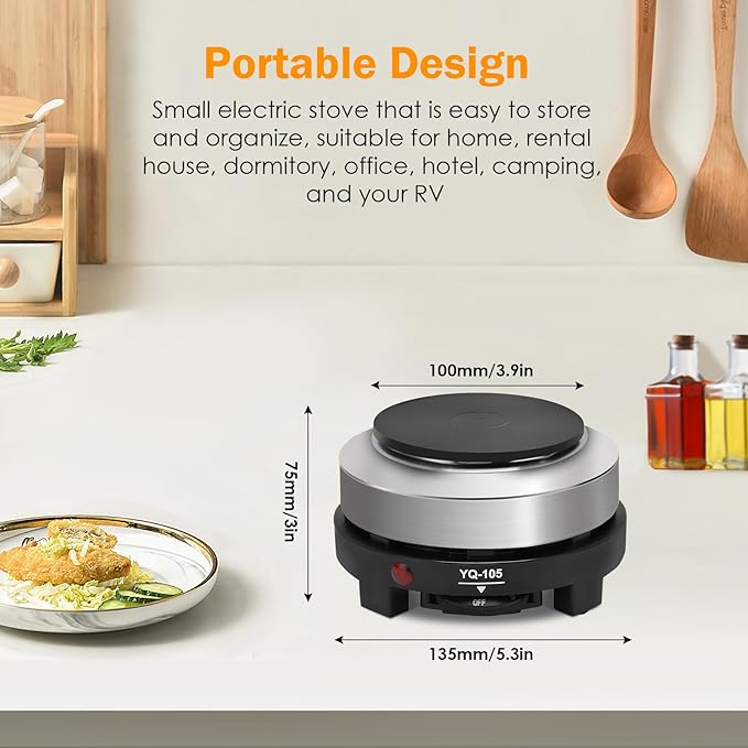 500 Watt Hot Plate, Portable 500W Electric Hot Plate, Electric Camping Stove Low Watt, Single Burner, for Milk Water Coffee Heating (US Plug）