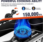 Llamaviva 2 Burner Outdoor Gas Stove with Side Shelves, Auto-ignition & Regulator, 150,000 BTU Propane Outdoor Stoves for Cooking, Camping&BBQ Cookouts
