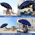 48.8 inch Beach Umbrella with Clamp Sun Shade for Beach Chair, 360°Adjustable UV Protection Golf Umbrella with Clip for Outdoor Stroller Wheelchair Camping Chair（ink blue）