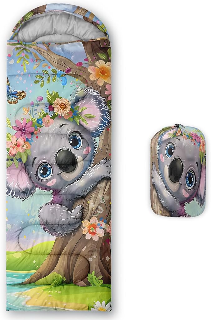 AILONEN Kawaii Panda Sleeping Bags,Lightweight & Waterproof,3 Season Warm & Cool Weather,Dreamy Purple Flower Animal Themed Sleeping Bags for Boys,Girls,Kids,Adults Travelling,Outdoors