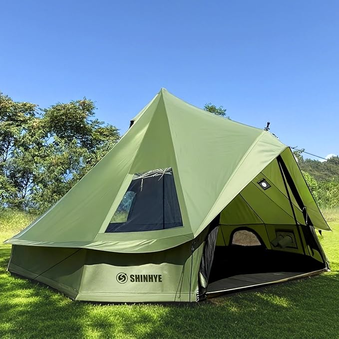 Bell Yurt Tent with Stove Jack, Waterproof Luxury 4 Season Tent 420D Oxford Cloth Green Glamping Tents for Family Outdoor Camping, Hunting, Party, All Year Living
