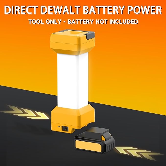 Cordless LED Work Light for Dewalt 20V Battery,Camping Lantern with Switch & Type C Output Port,Low Voltage Protection,20W 1300~2900LM,Potable for Workshop,Emergencies,Outdoor(No Battery)
