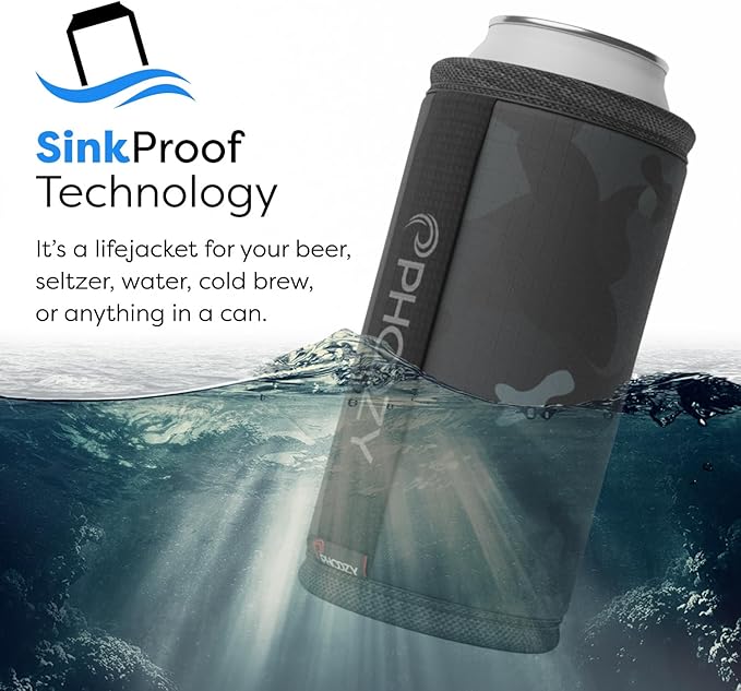 PHOOZY Insulated Can Cooler for Tall 16oz Cans with NASA-Inspired Technology - Patented Koozie That Keeps Drinks Cold 10x Longer - Lightweight Beer Koozie for Outdoor Adventures - Black Camo