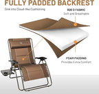 TIMBER RIDGE Oversized Zero Gravity Chair, 33In Wide XXL Zero Gravity Reclining Chair with Side Table, Full Padded Lounge Chair for Outdoor Camping Patio Lawn, Heavy Duty Supports 500lbs, Brown-1 Pack