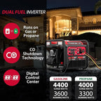 4400-Watt Dual Fuel Portable Inverter Generator, PowerSmart Gas Powered, CO-Sensor, Lightweight & Quiet for Home Use and Emergency Backup, Camping, EPA Compliant