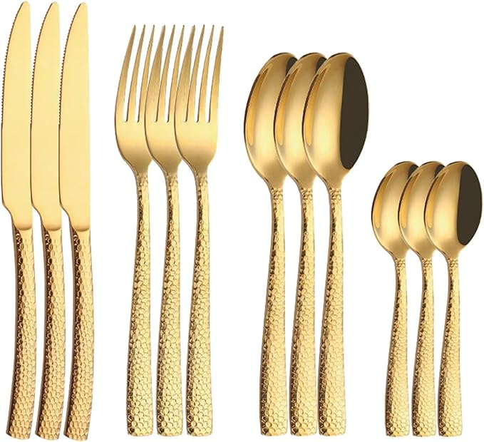 Flatware Sets 4pcs/Set Golden ?Portable Stainless Steel Cutlery Complete of Dining Tableware Kitchen Gadget Sets Dinner Forks Knives Spoon