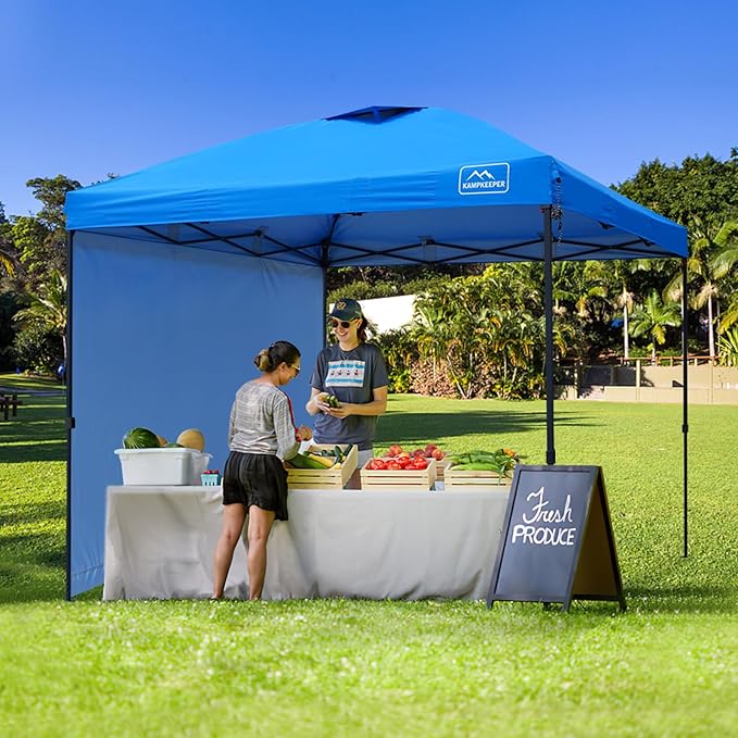 KAMPKEEPER 10x10 Pop-Up Canopy Tent, Waterproof, Portable Shade with Side Walls, Adjustable Instant Outdoor Shelter for Camping, Backyard, and Events, Blue