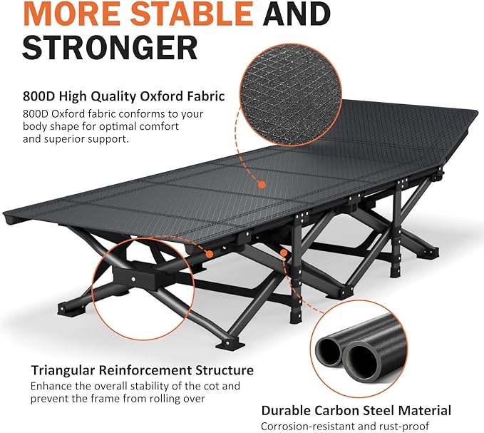ATORPOK Camping Cot for Adults with Cushion Comfortable, Portable Folding Bed for Sleeping Supports 450 lbs (Gray)