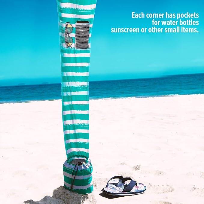 Qipi Beach Cabana - Easy to Set Up Canopy, Waterproof, Portable 6' x 6' Beach Shelter, Included Side Wall, Shade with UPF 50+ UV Protection, Ultimate Sun Umbrella - for Kids, Family & Friends