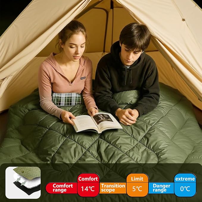 ShinHye Double Sleeping Bag for Adults with 2 Pillows, Camping Sleeping Bags Flannel Cotton 2 Person Sleeping Bags XXL Queen Size Sleeping Bag for Cold Weather