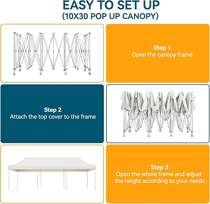 Hoteel 10x30 Pop Up Canopy Tent Heavy Duty Without Sidewalls, Waterproof Party Tent, Easy Set-up Commercial Instant Tents with Roller Bag & Sandbags, Hexagonal Leg (1-Year Warranty)