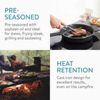 Navaris Cast Iron Skillet - 12"(30cm) Pre-Seasoned Frying Pan with Helper Handle & Silicone Holders, Pour Spouts, for Oven, Stovetop, Grill & Campfire, Heavy-Duty, Even-Heating