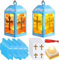 12 Sets Easter Crafts Religious Lanterns Crafts with LED Candles Lights Jesus Lights The Way Sunday School Tissue Paper DIY Oil Lamp Cross Hanging Ornament VSB Church Activity